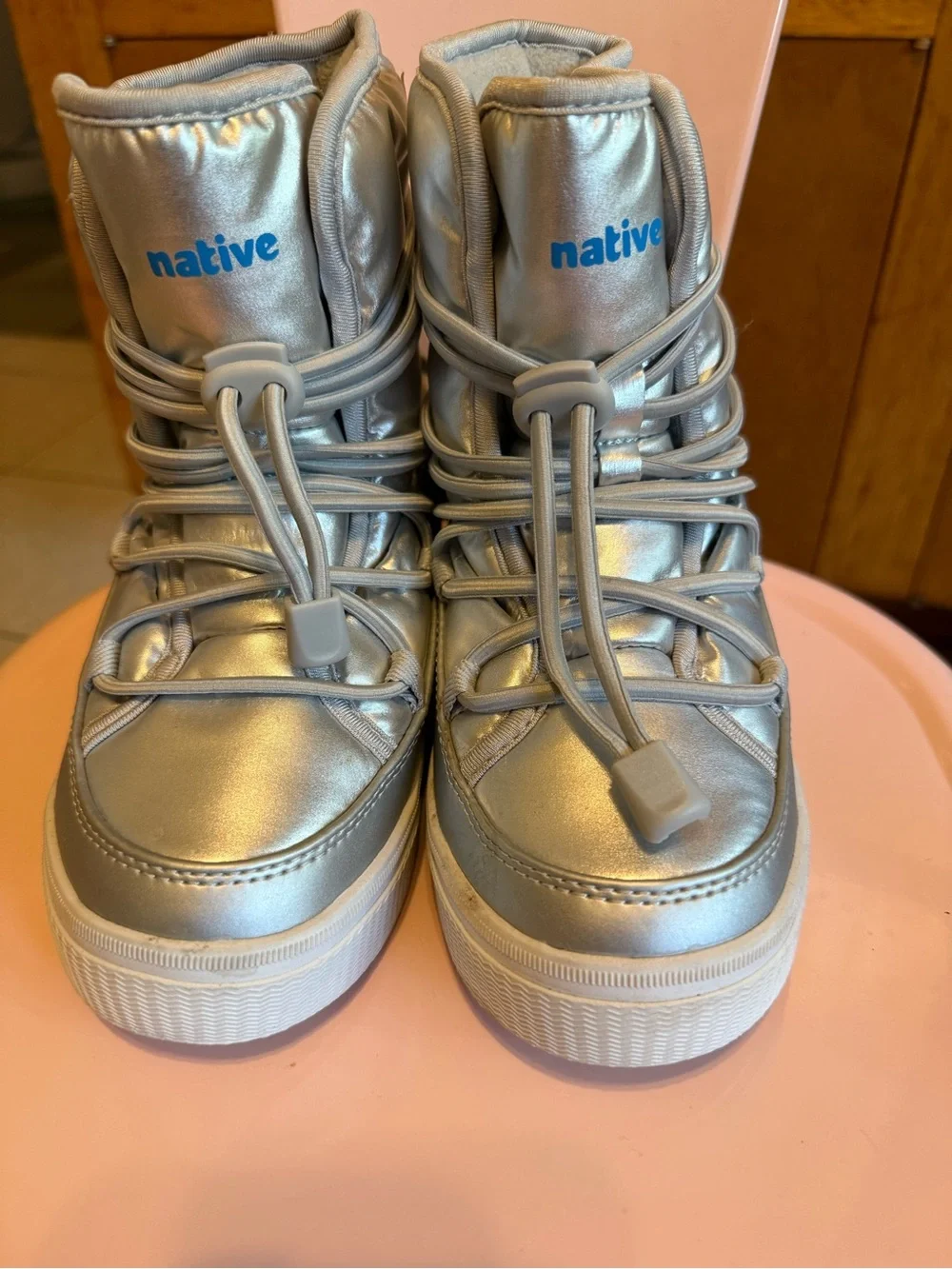 Native Silver Kids High-Top Boots with Blue Logo